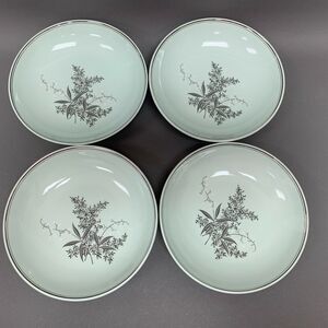 Lady Empire Princess Permacal Coup Bowls Oven Proof Green Platinum Trim Lot of 4
